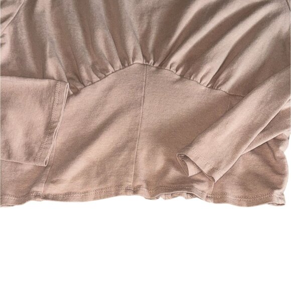 Moa Moa Cropped Fitted Long Sleeve Blouse-Tan-Size XL-GUC - Picture 2 of 6